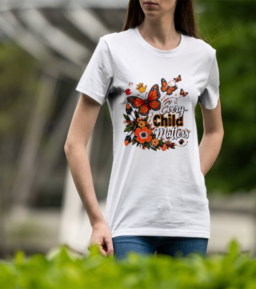 Every Child Matters Orange Butterfly Native Floral Anti Bully Kindness T-Shirt