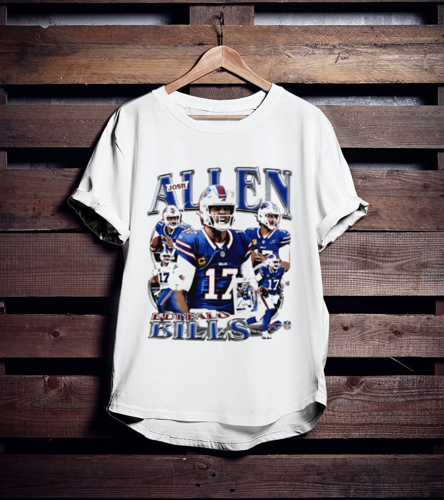 Josh Allen Buffalo Bills NFL Player Collage Featuring Number 17 Football Star T-Shirt