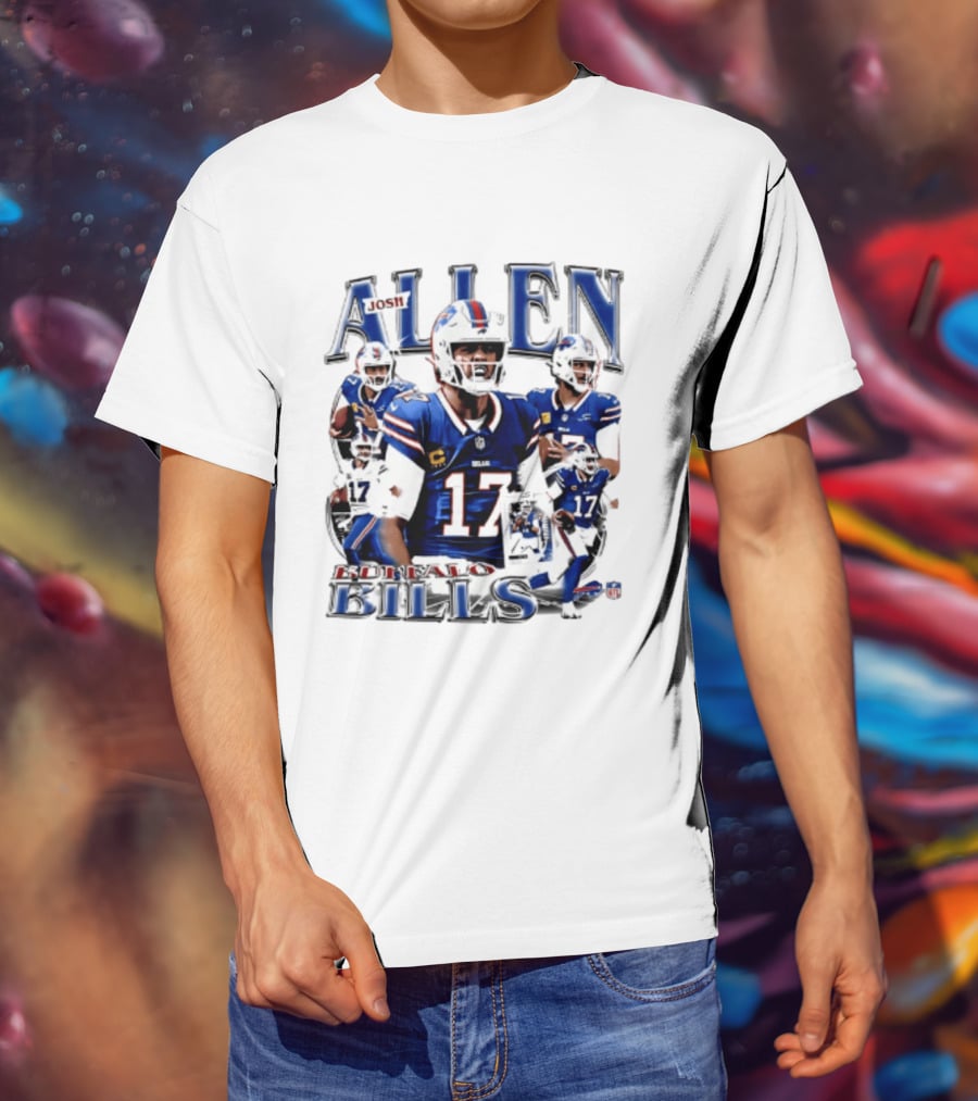 Josh Allen Buffalo Bills NFL Player Collage Featuring Number 17 Football Star T-Shirt