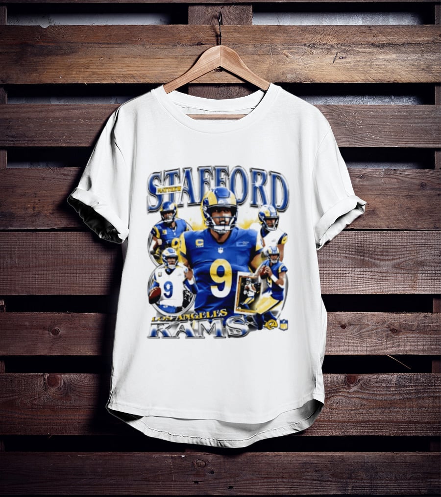 Matthew Stafford Los Angeles Rams 2026 Player Collage Number 9 Helmet Action Photos T-Shirt