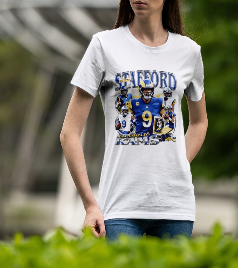 Matthew Stafford Los Angeles Rams 2026 Player Collage Number 9 Helmet Action Photos T-Shirt