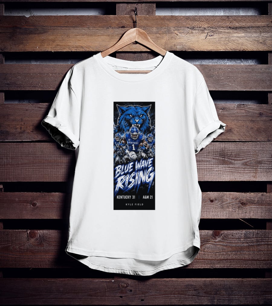 NCAA Kentucky Wildcats Blue Wave Rising 31 To 21 Victory At Texas AM Kyle Field T-Shirt