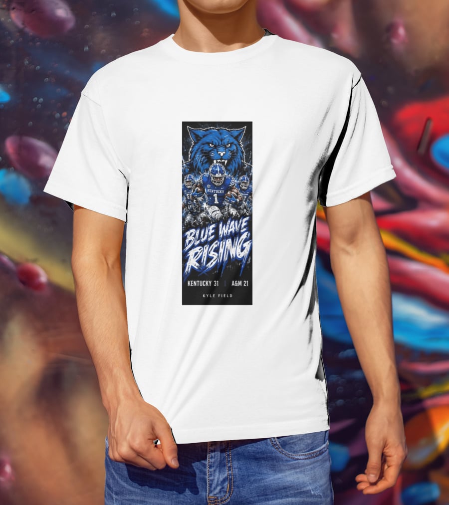 NCAA Kentucky Wildcats Blue Wave Rising 31 To 21 Victory At Texas AM Kyle Field T-Shirt