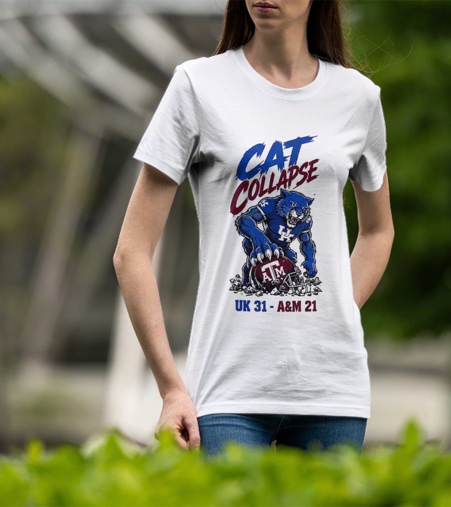 NCAA 2026 Matchup Kentucky Wildcats Vs Texas A&M Aggies Cat Collapse UK 31 A&M 21 T-Shirt