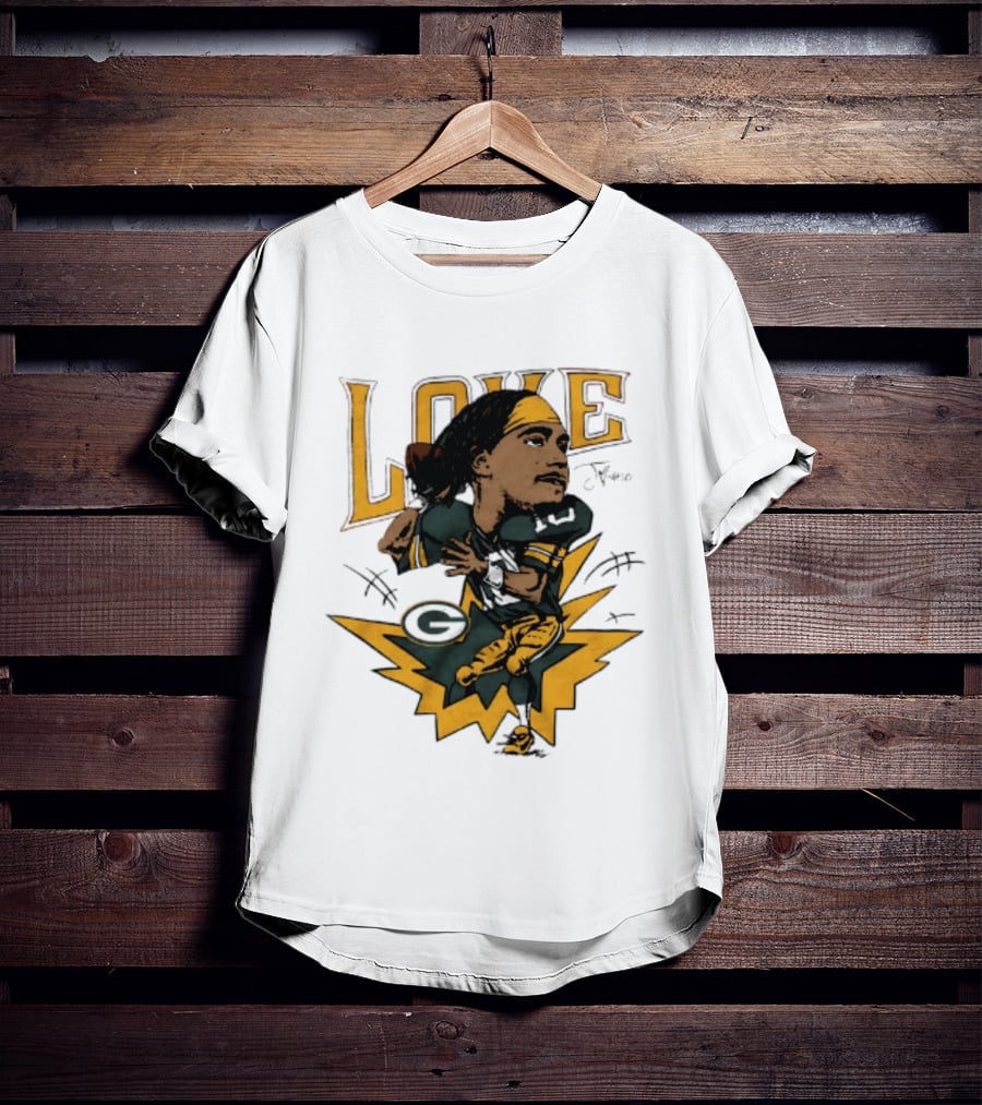 Green Bay Packers Jordan Love Caricature Football Star T-Shirt