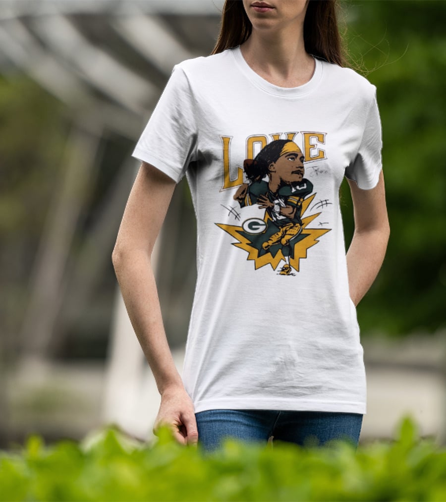 Green Bay Packers Jordan Love Caricature Football Star T-Shirt