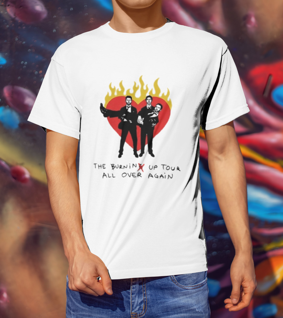 Jonas Brothers Burnin' Up Tour All Over Again Heart Flames Silhouette 2026 T-Shirt