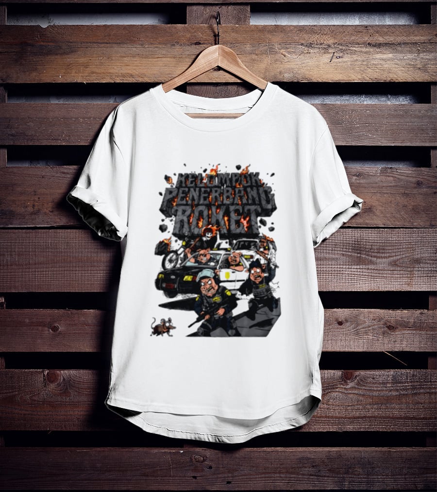 Kelompok Penerbang Roket Pig Police Bastard Burning Riot Scene T-Shirt