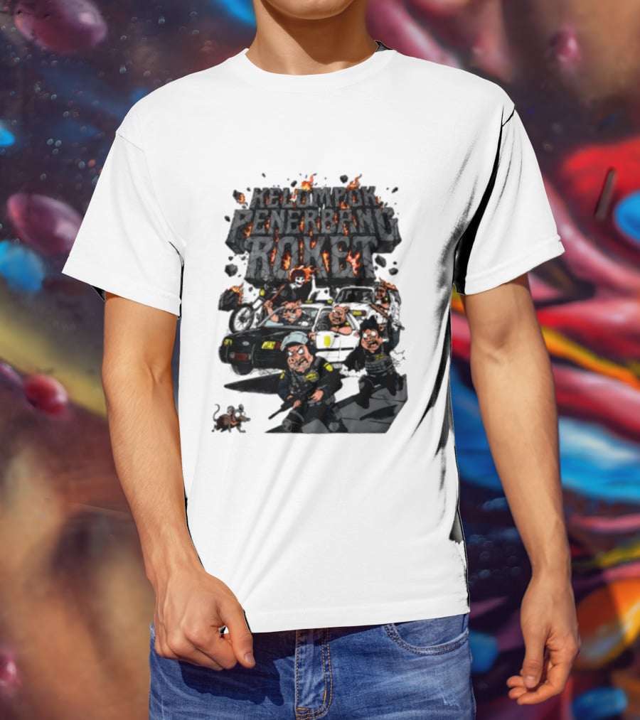Kelompok Penerbang Roket Pig Police Bastard Burning Riot Scene T-Shirt