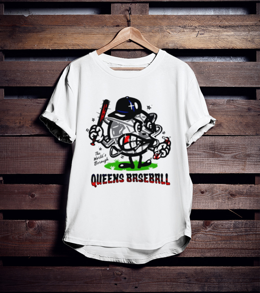 Queens Baseball The World's Borough Hot Dog Baseball Cap Cartoon T-Shirt