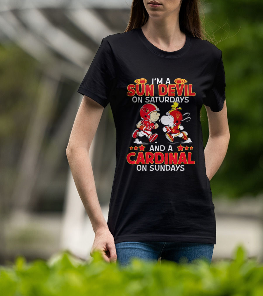 I'm A Sun Devil On Saturdays And A Cardinal On Sundays Peanuts Football Characters T-Shirt