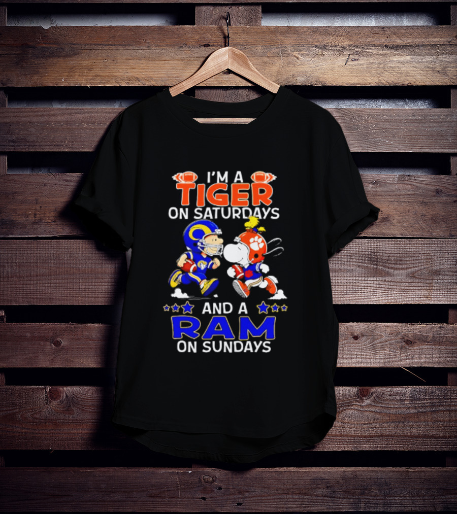 Peanuts I'm A Tiger On Saturdays And A Ram On Sundays Football Fans T-Shirt