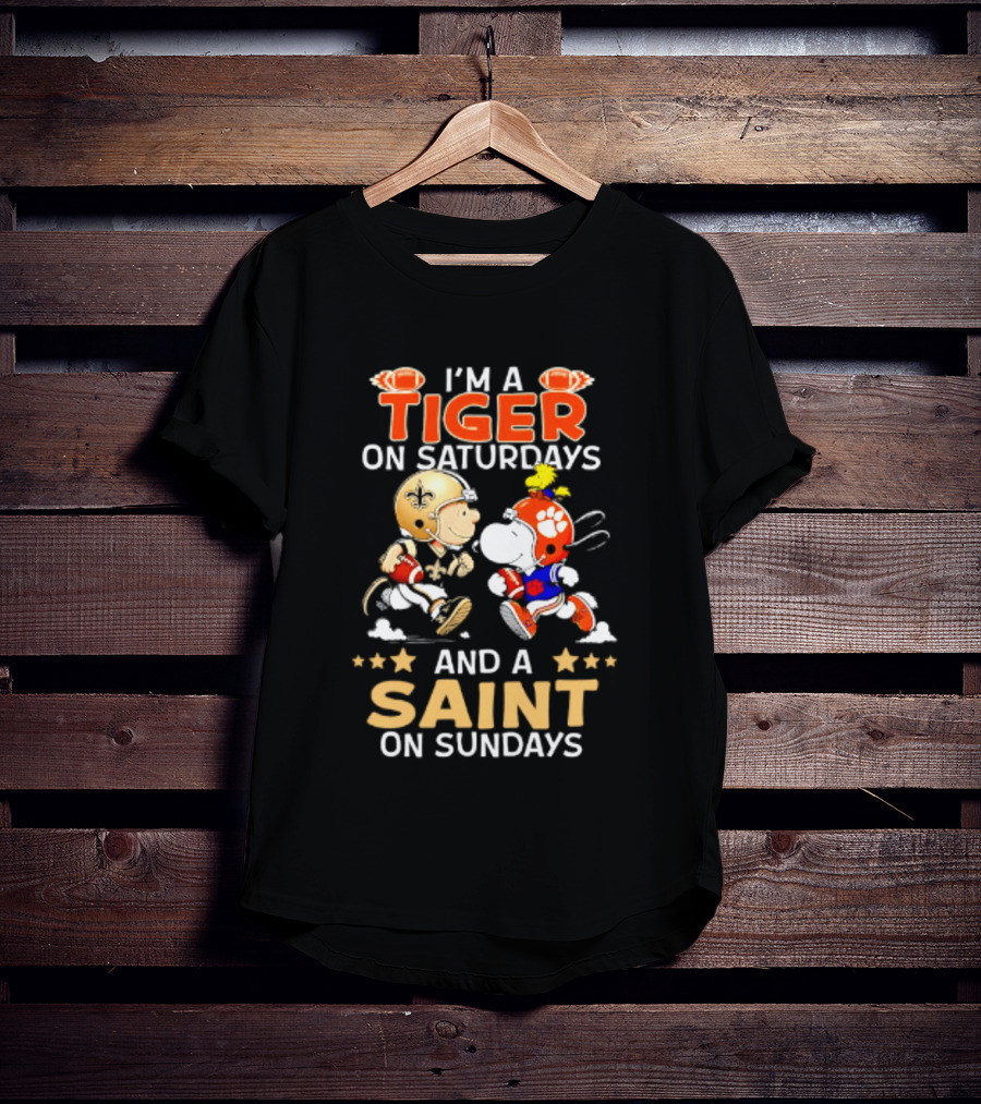 Tiger On Saturdays And Saint On Sundays Football Peanuts Characters T-Shirt