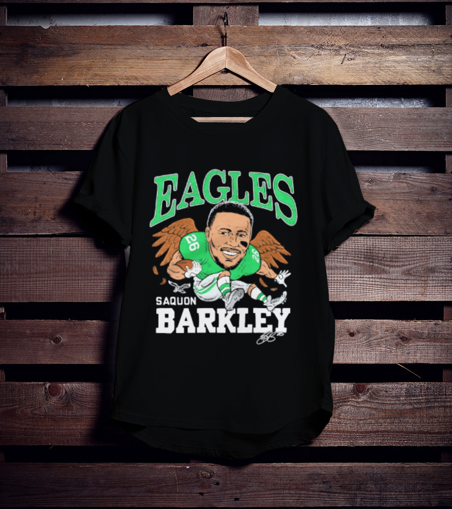 Eagles Saquon Barkley Caricature Green Wings 26 T-Shirt
