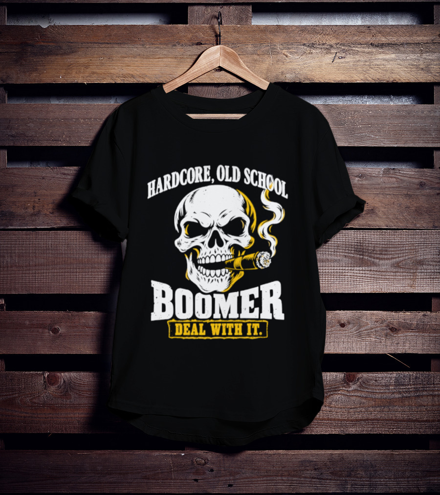 Hardcore Old School Boomer Skull Smoking Deal With It T-Shirt