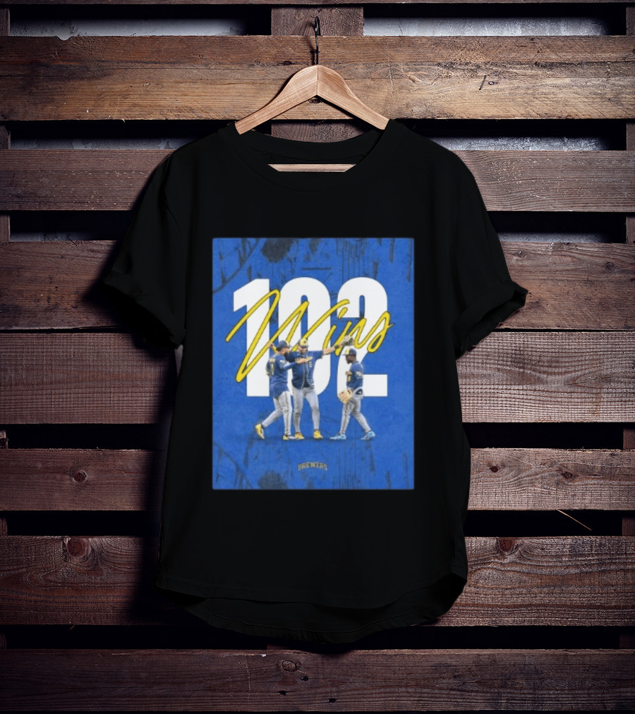 Milwaukee Brewers 102 Wins Blue Background Team Celebration T-Shirt
