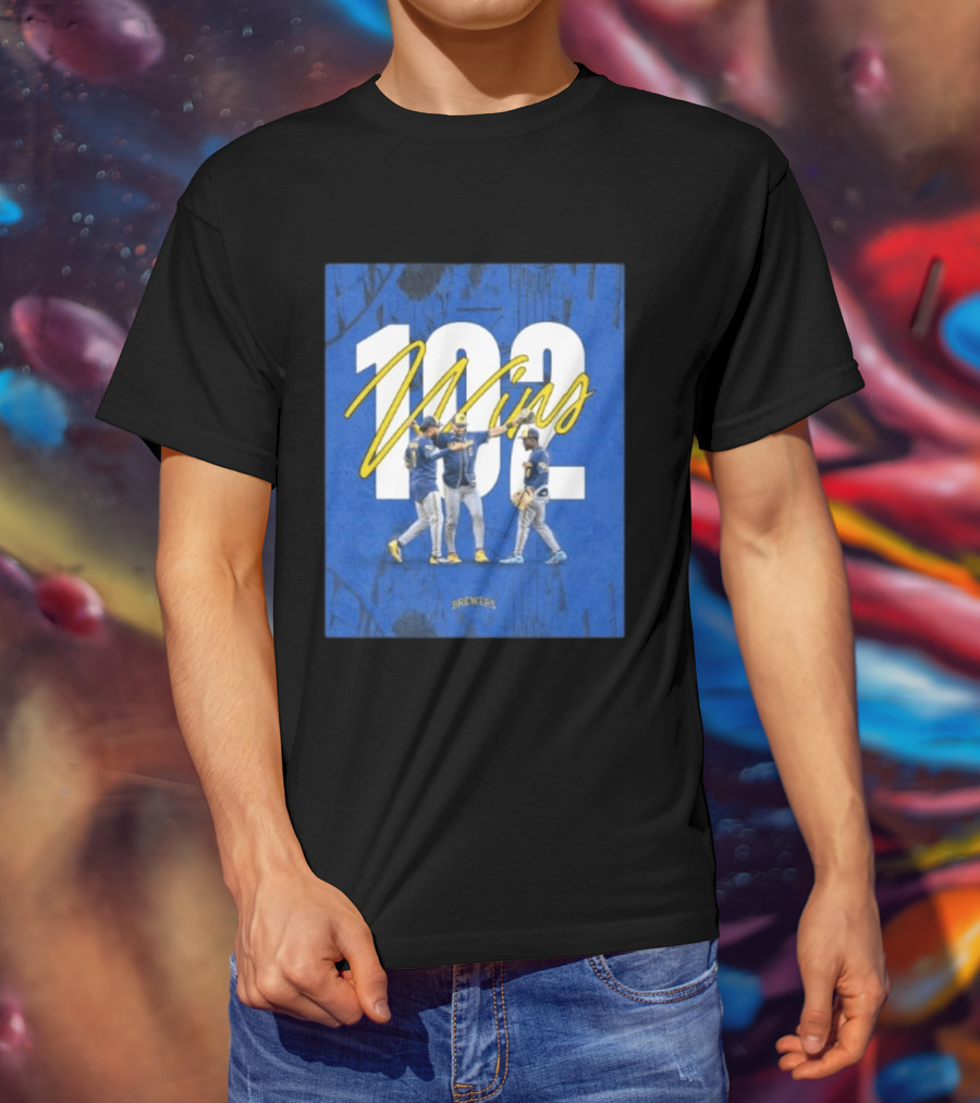Milwaukee Brewers 102 Wins Blue Background Team Celebration T-Shirt