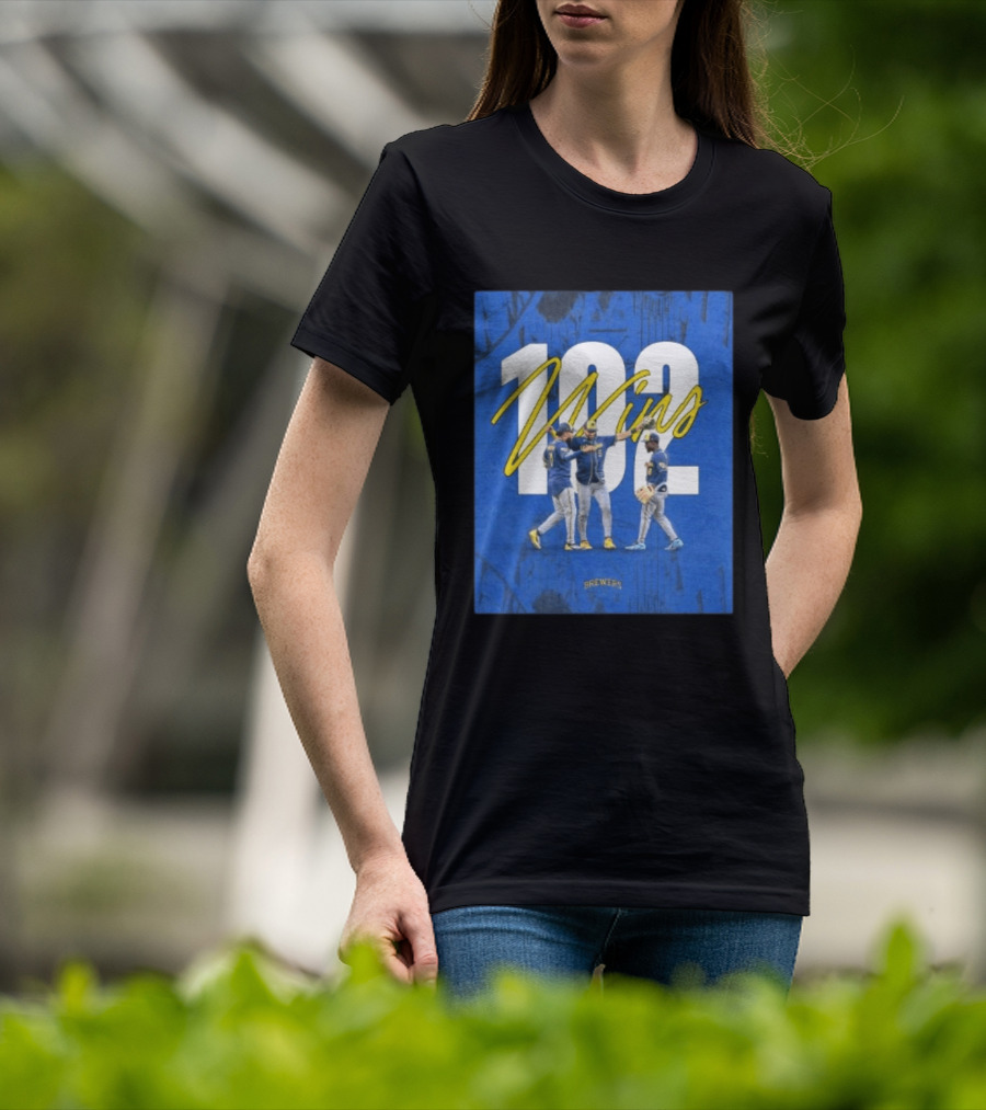 Milwaukee Brewers 102 Wins Blue Background Team Celebration T-Shirt