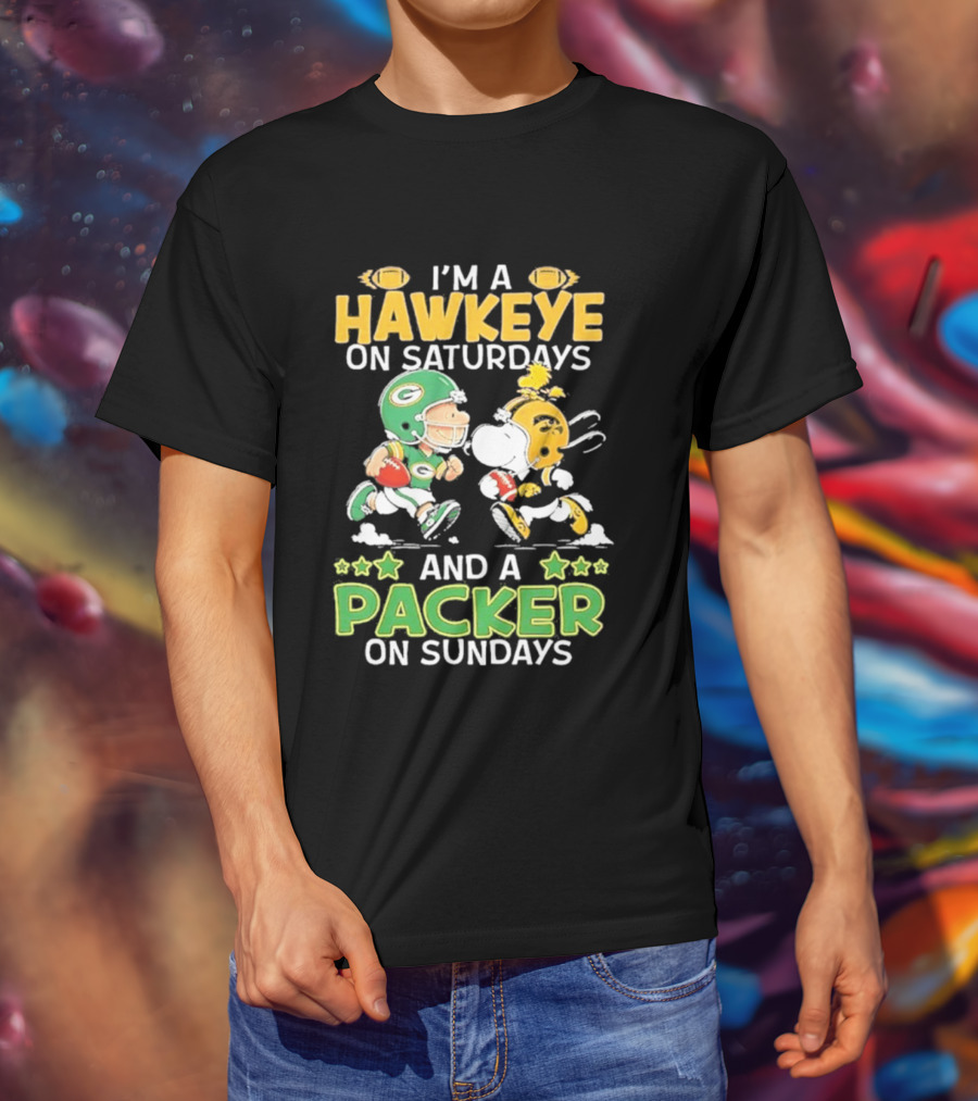 Peanuts I Am A Hawkeye On Saturdays And A Packer On Sundays T-Shirt