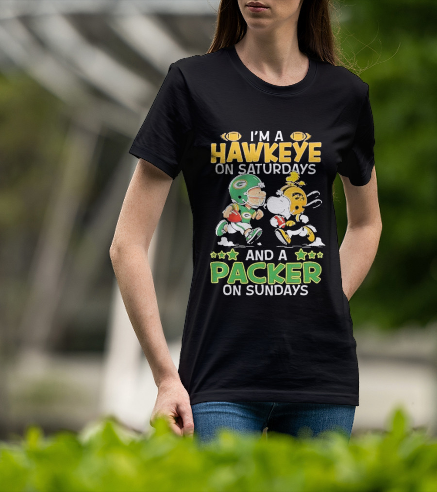 Peanuts I Am A Hawkeye On Saturdays And A Packer On Sundays T-Shirt