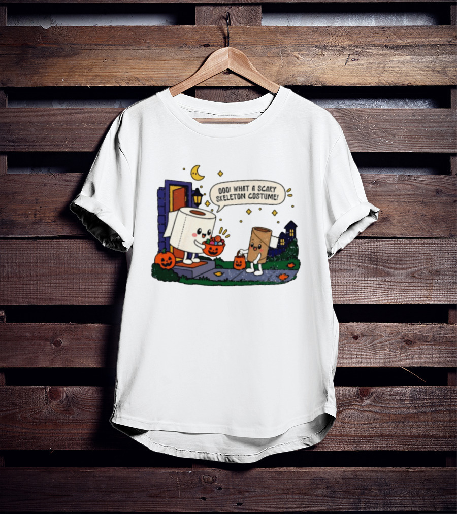 What A Scary Skeleton Costume Toilet Paper Trick Or Treat Halloween T-Shirt