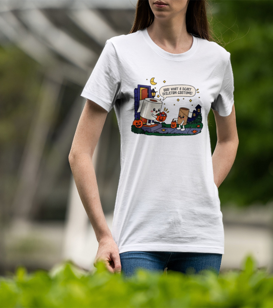 What A Scary Skeleton Costume Toilet Paper Trick Or Treat Halloween T-Shirt
