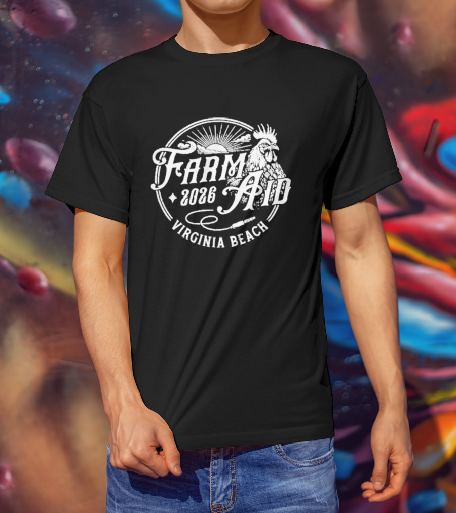 Farm Aid 2026 Virginia Beach Concert Rooster Sunburst T-Shirt