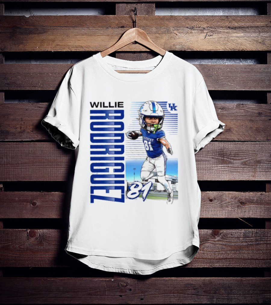 Willie Rodriguez 81 Kentucky Wildcats NCAA Football Player Name Caricature T-Shirt