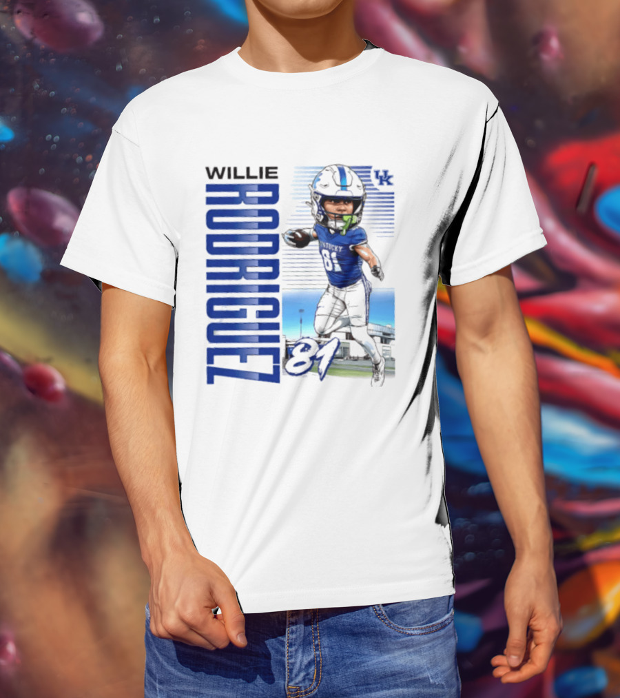 Willie Rodriguez 81 Kentucky Wildcats NCAA Football Player Name Caricature T-Shirt