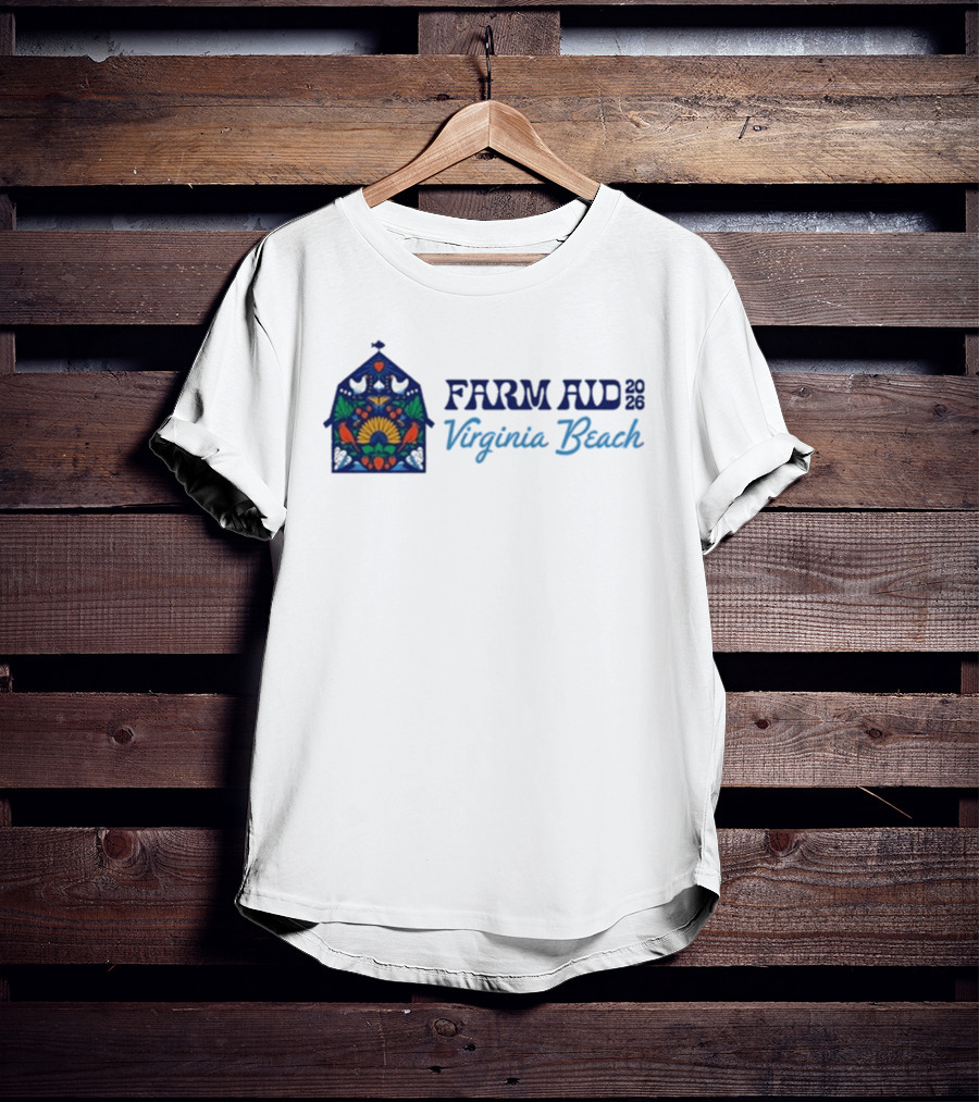 Farm Aid 2026 Virginia Beach Stained Glass Barn Sunflowers Doves T-Shirt