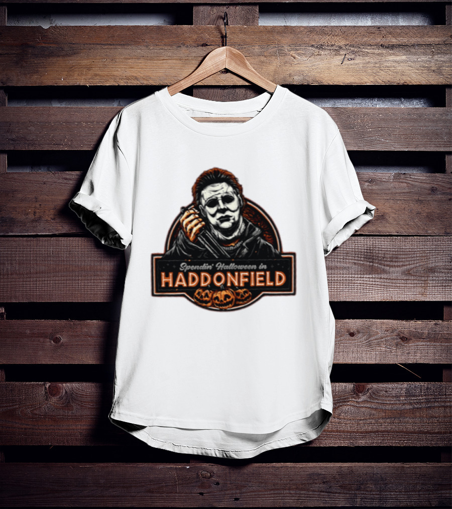 Michael Myers Spendin' Halloween In Haddonfield With Pumpkins T-Shirt