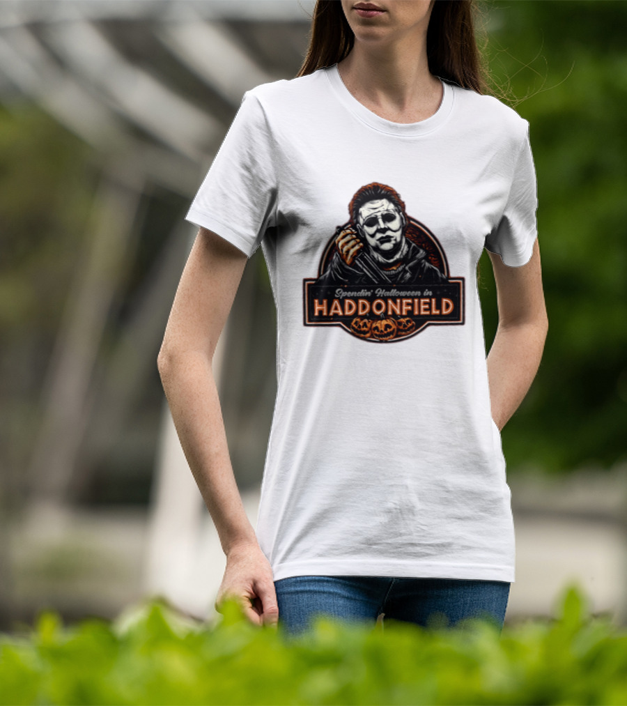 Michael Myers Spendin' Halloween In Haddonfield With Pumpkins T-Shirt