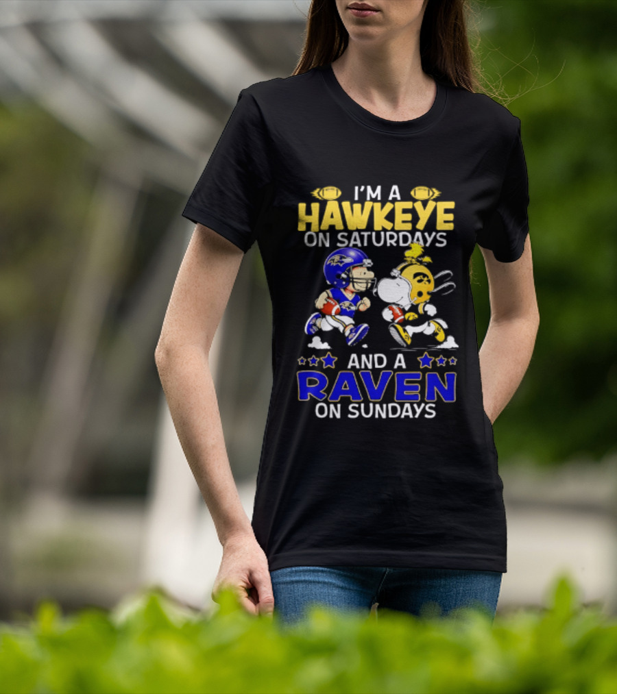 I'm A Hawkeye On Saturdays And A Raven On Sundays Peanuts Football T-Shirt