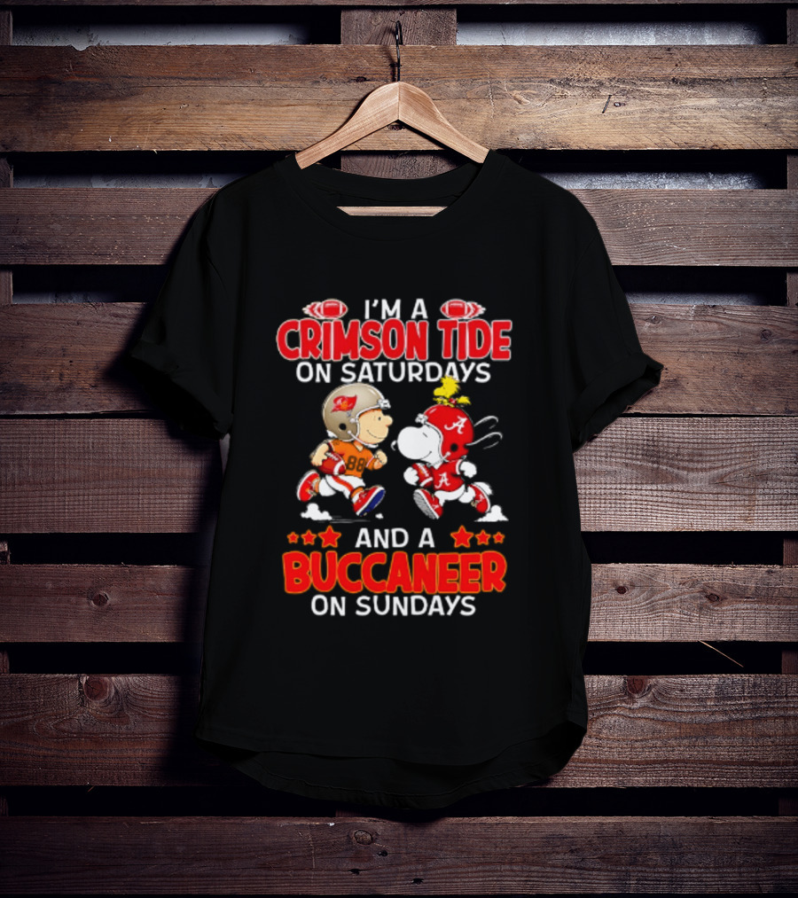 I'm A Crimson Tide On Saturdays And A Buccaneer On Sundays Peanuts Football Fan T-Shirt
