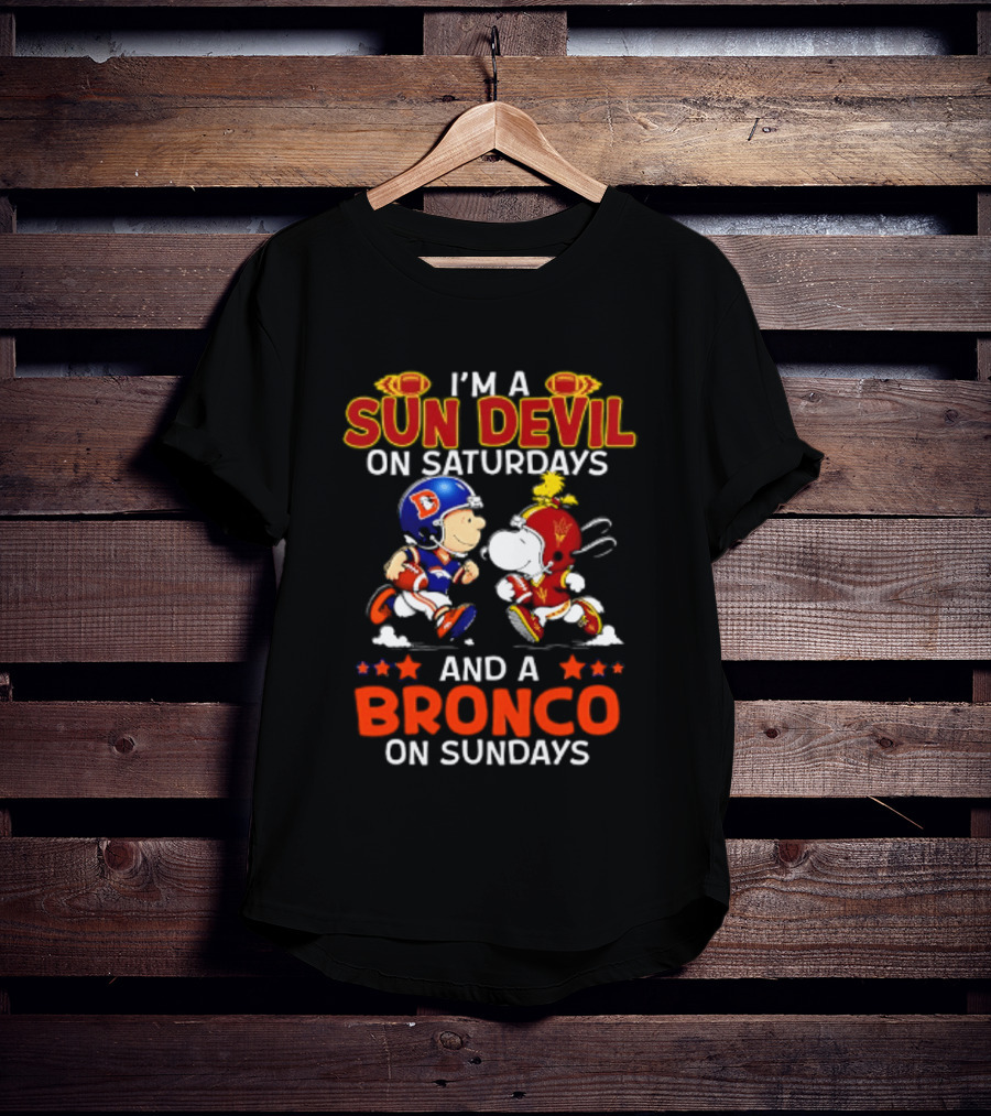 Peanuts I'm A Sun Devil On Saturdays And A Bronco On Sundays Football Cartoon T-Shirt