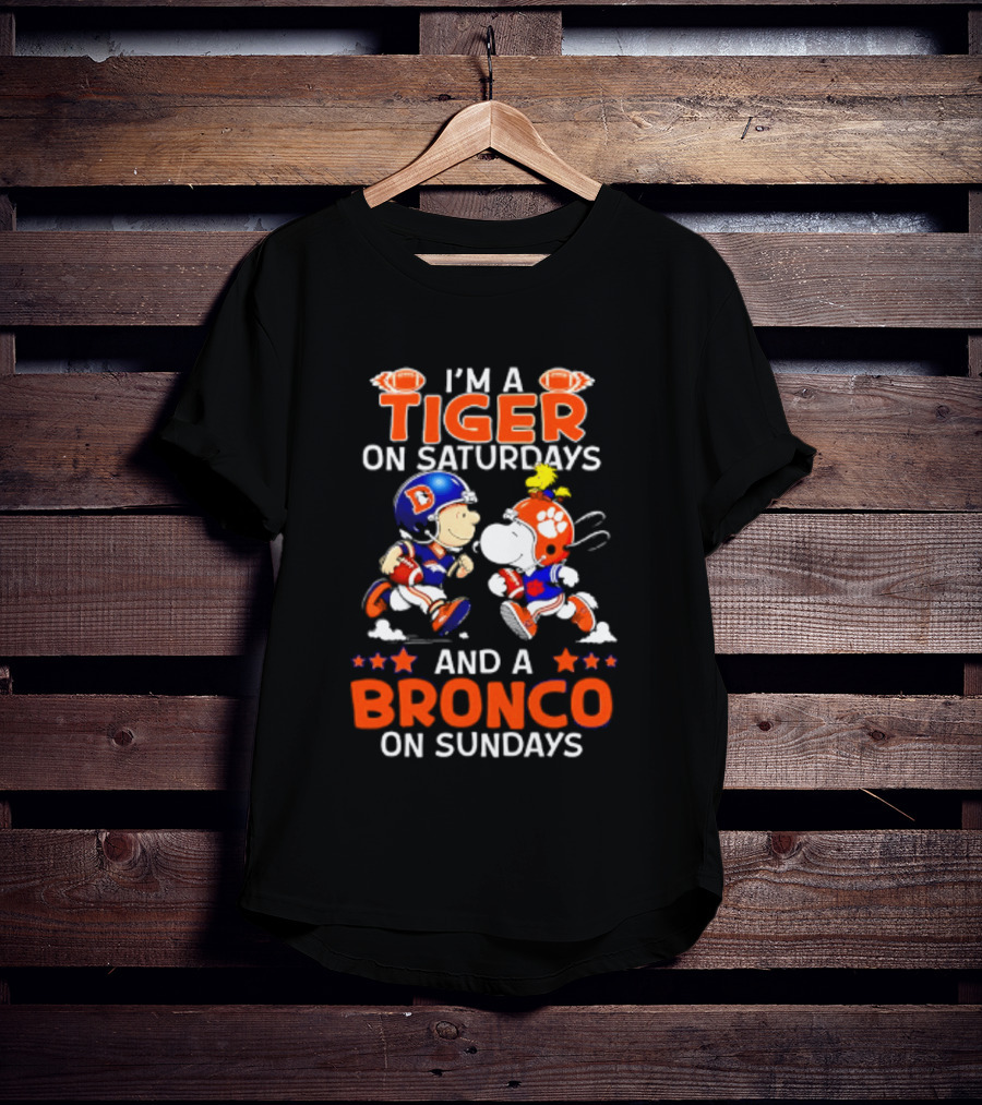 Peanuts Clemson Tigers On Saturdays Denver Broncos On Sundays Football Fan T-Shirt