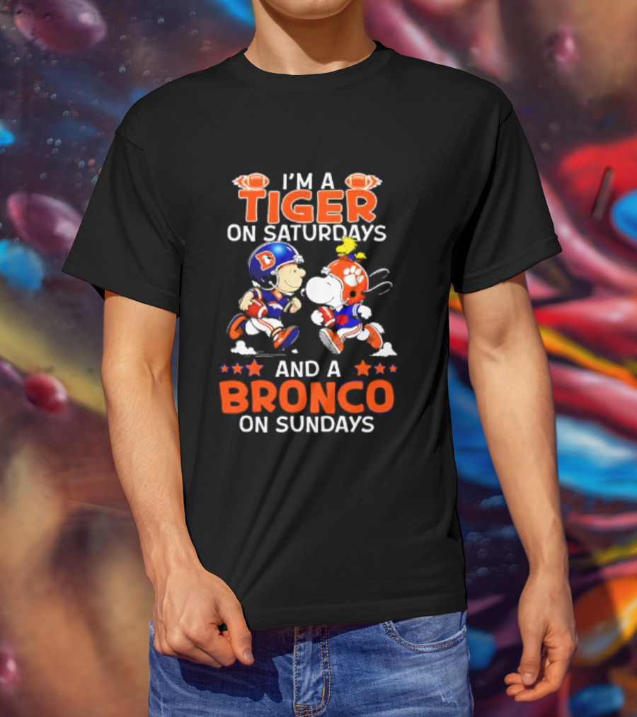 Peanuts Clemson Tigers On Saturdays Denver Broncos On Sundays Football Fan T-Shirt