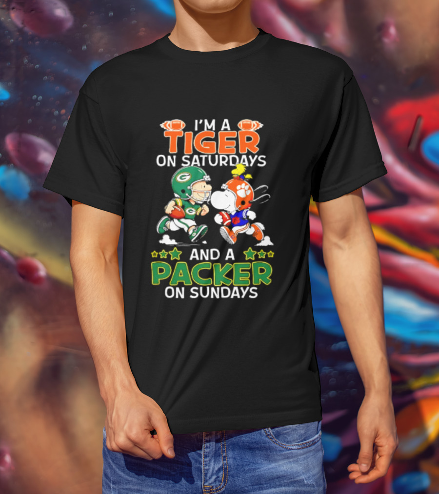 Clemson Tigers Fan On Saturdays Green Bay Packers Supporter On Sundays Football Peanuts T-Shirt