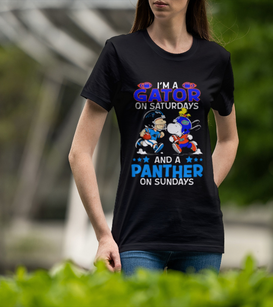 Peanuts I'm A Gator On Saturdays And A Panther On Sundays Football T-Shirt