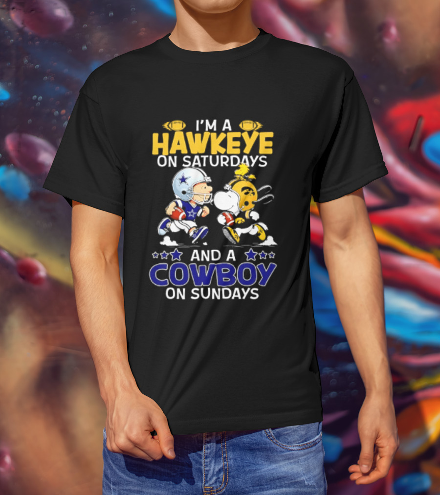Peanuts I'm A Hawkeye On Saturdays And A Cowboy On Sundays Charlie Brown Snoopy T-Shirt