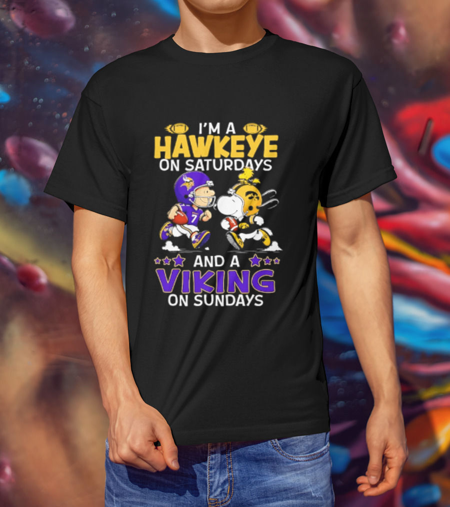 I'm A Hawkeye On Saturdays And A Viking On Sundays Peanuts Mashup T-Shirt