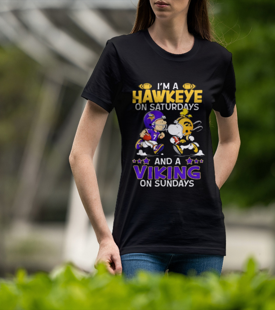I'm A Hawkeye On Saturdays And A Viking On Sundays Peanuts Mashup T-Shirt