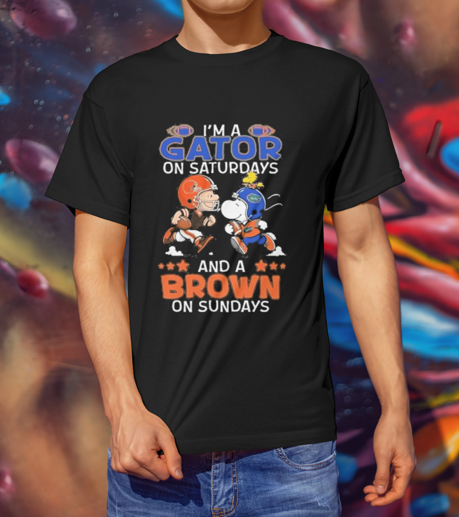 Charlie Brown Snoopy I'm A Gator On Saturdays And A Brown On Sundays Football Helmets T-Shirt