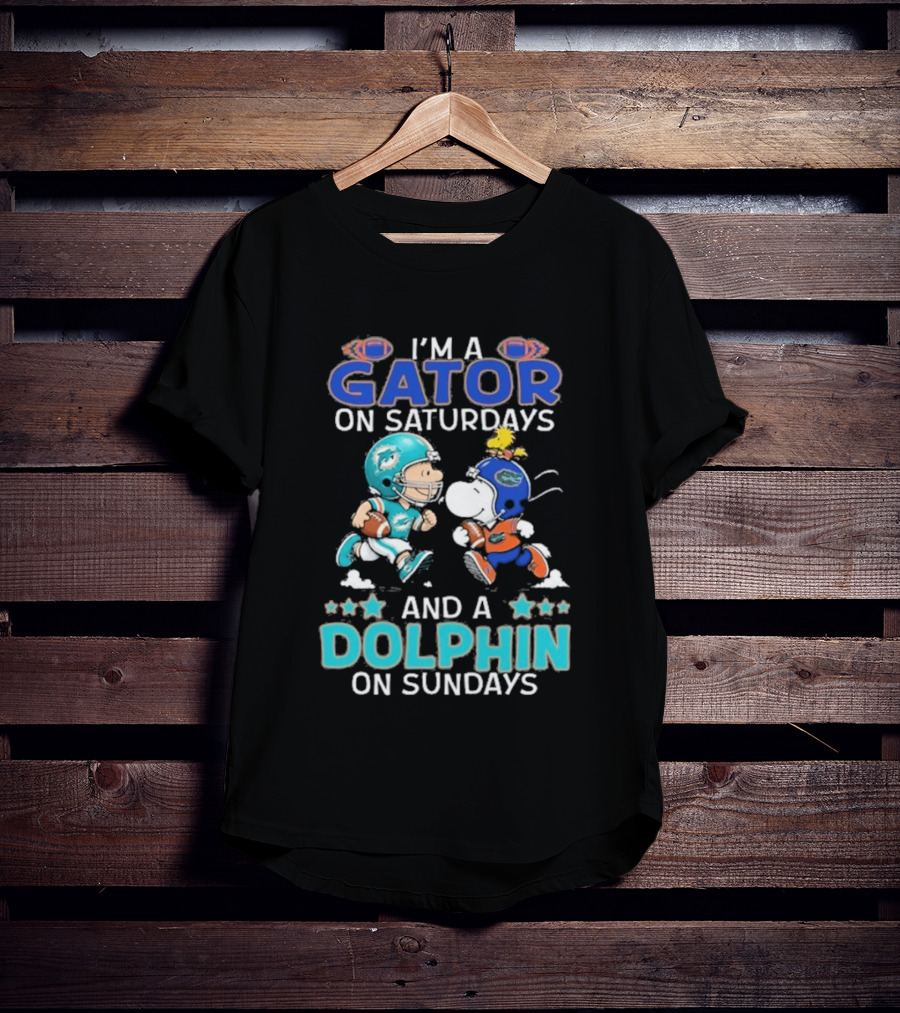 Charlie Brown Snoopy Gator Saturdays Dolphin Sundays Football T-Shirt