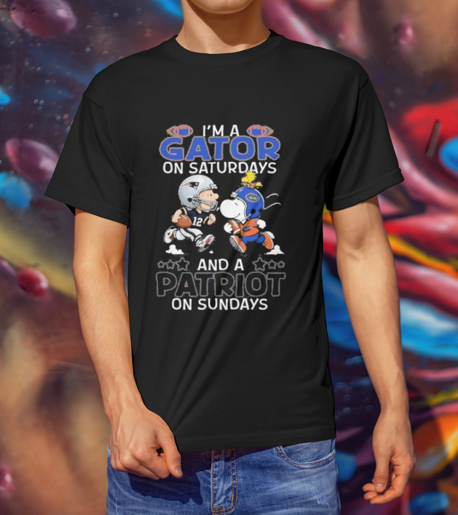 Charlie Brown Snoopy I'm A Gator On Saturdays And A Patriot On Sundays Football Fun T-Shirt