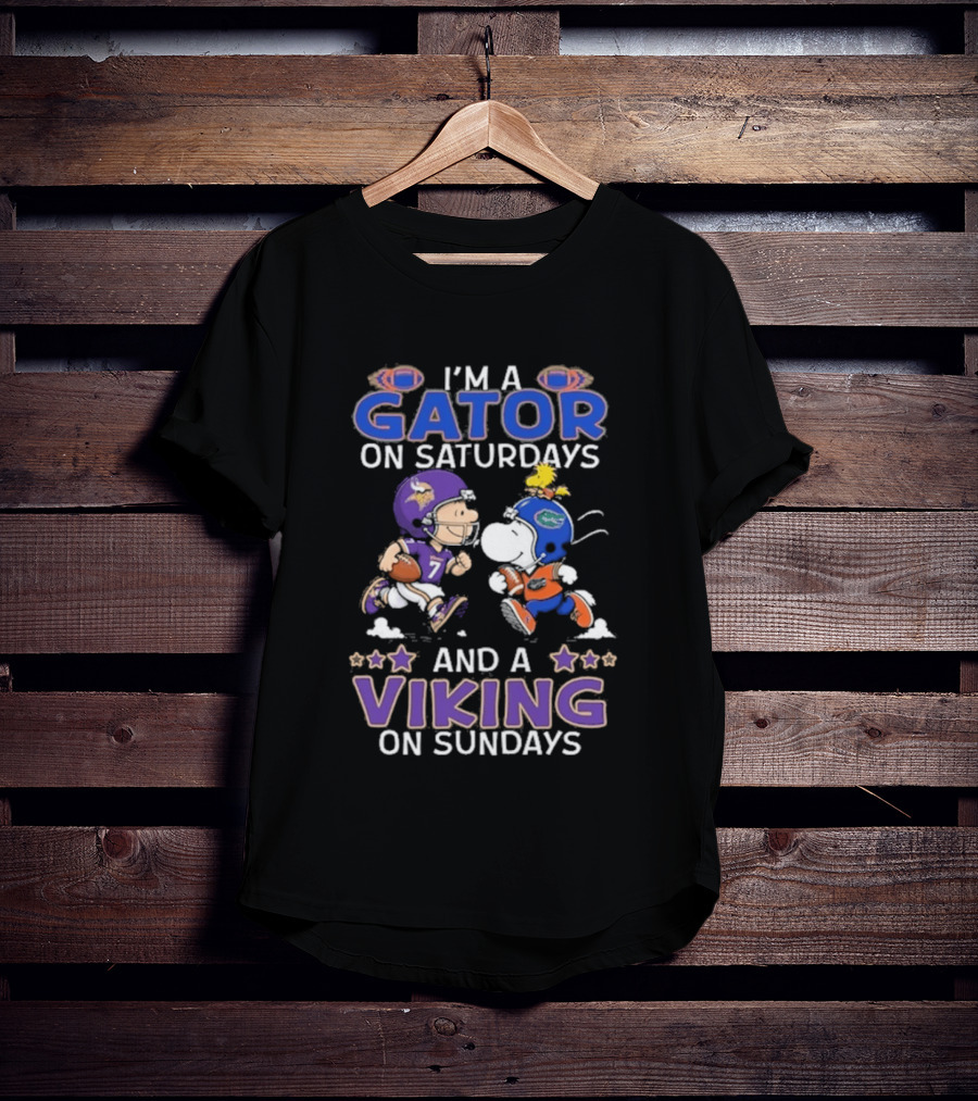 Charlie Brown Snoopy I'm A Gator On Saturdays Viking On Sundays Football Fun T-Shirt