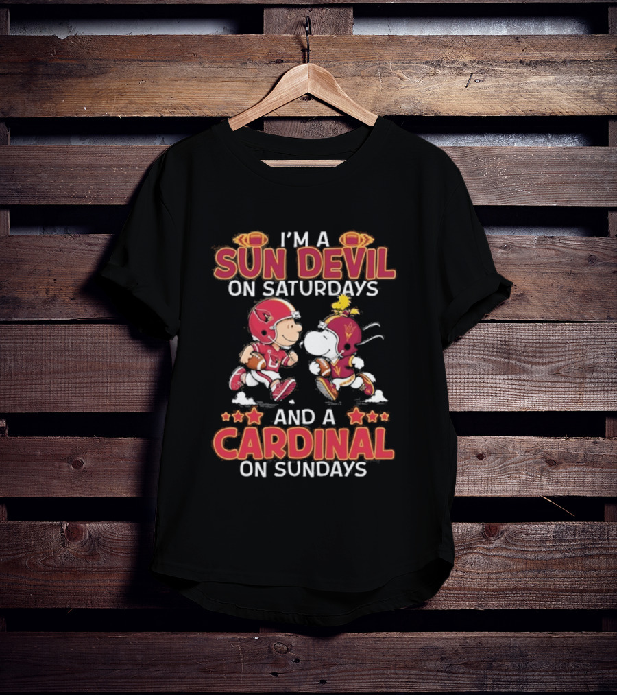 Charlie Brown Snoopy Sun Devil Saturdays Cardinal Sundays Football T-Shirt