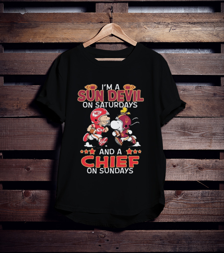 I'm A Sun Devil On Saturdays And A Chief On Sundays Charlie Brown And Snoopy T-Shirt