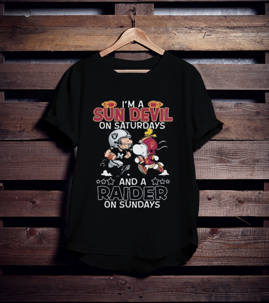 I'm A Sun Devil On Saturdays And A Raider On Sundays Charlie Brown Snoopy T-Shirt