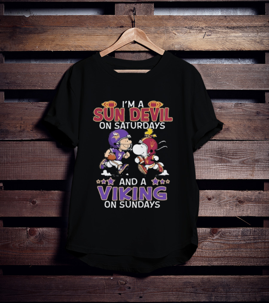 Charlie Brown Snoopy Sun Devil Saturdays Viking Sundays Peanuts Football T-Shirt